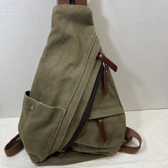 Olive Green Canvas Cotton Sling Bag Backpack Casual Daypack Rucksack Chest Bag main image 12